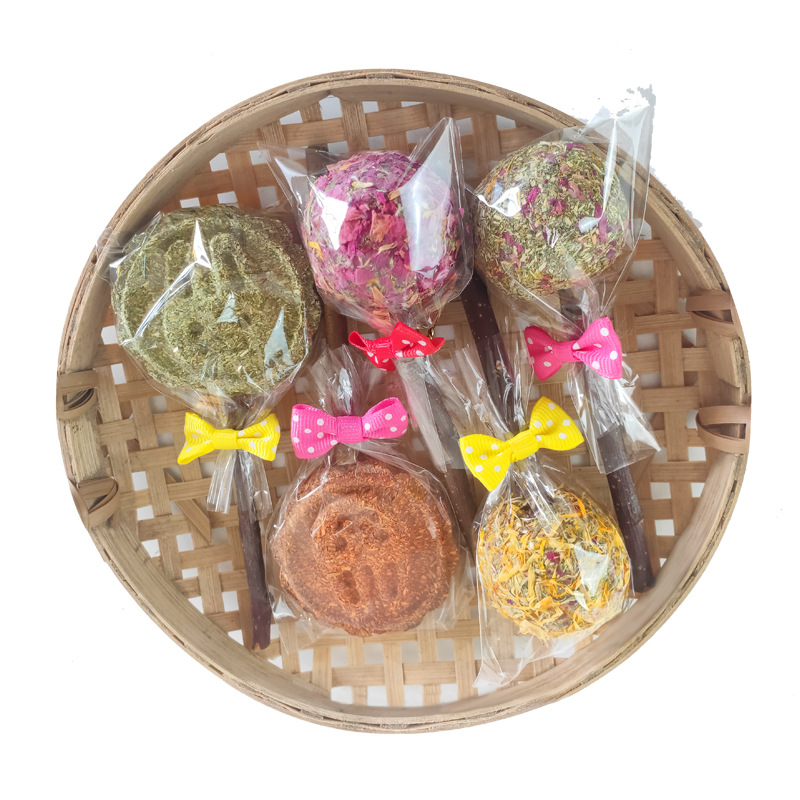 Pet rabbit bite snack Chinchilla hamster guinea pig petal molars grass lollipop apple branch cake