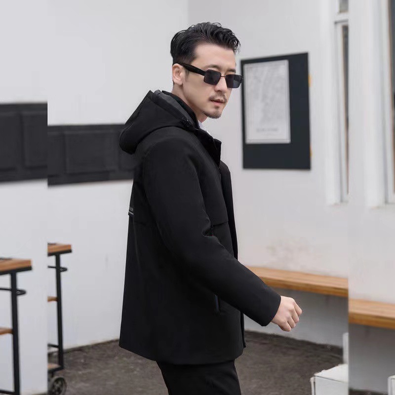 Haining's New Men's Parka Removable Rex Rabbit Fur Liner Fur Integrated Thickeneded Warm Fur Outwear for Men