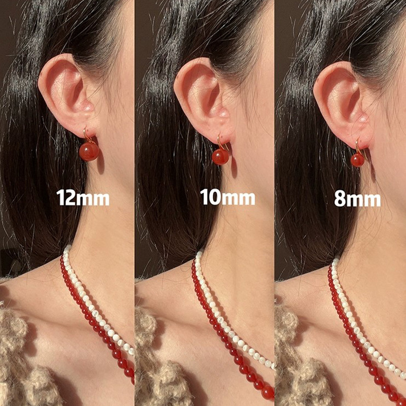 high quality round natural green chalcedony ear hook Joker classic green chalcedony earrings factory wholesale fashion new