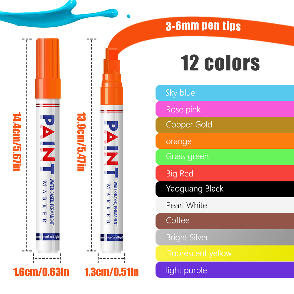 6mm Large-Head Paint Pen Sheet Metal Touch-Up Paint Pen Oil-Based Pen Washable Non-Erasable Large-Capacity Paint Pen
