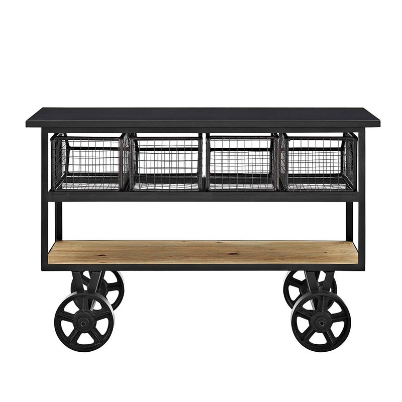 Wrought Iron Wine Car American Style Retro Hotel Sideboard Dinner Plate Collection Car with Wheels KTV Trolley Dining Car Solid Wood