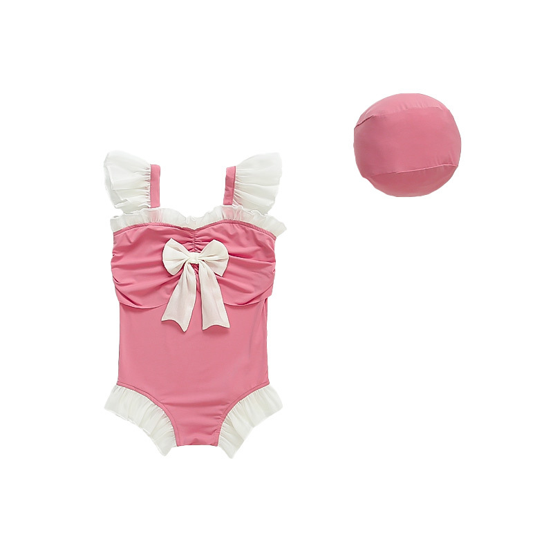 Girls' Front Bow Swimsuit 2025 Summer New Fashion Little Girl's Fashionable One-Piece Swimsuit for Small and Medium-Sized Kidsren
