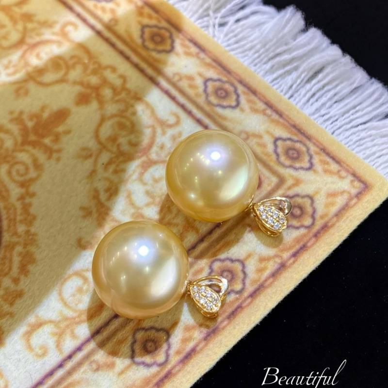 G18K Thick Gold Heart Sea Water Pearl Pendant 13-14mm Sea Water South Sea Gold Beads