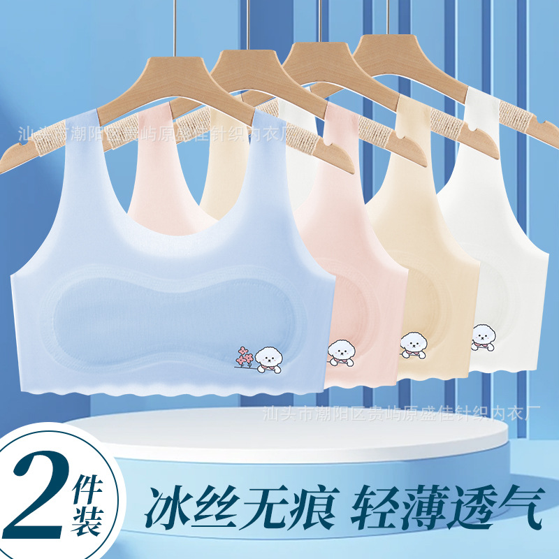 Fixed Cup Ice Silk Vest Girls Development Period Girls Bra Primary School Girls Kidsren 6-12 Years Old Girls Thin Section