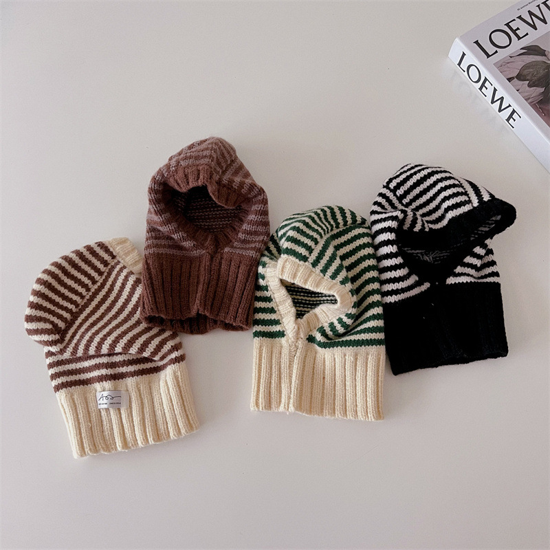 M1805 South Korea same chi style children's knitted striped hat autumn and winter warm wool hat one-piece treasure hat