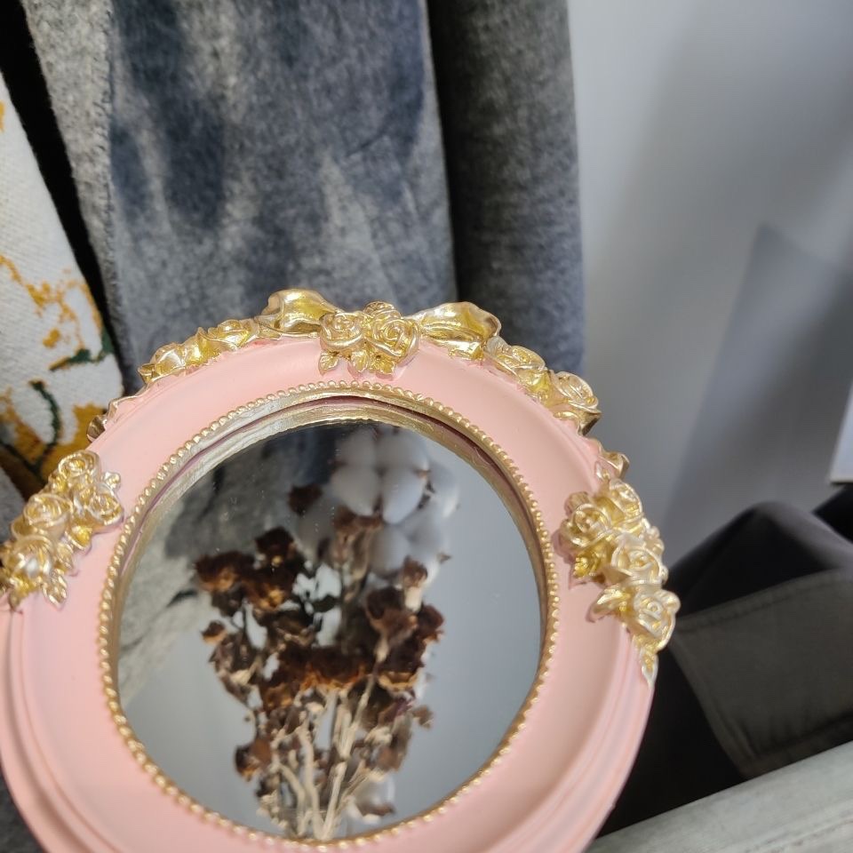Барокко, ретро зеркало для макияжа, принцессы, салон красоты, портативное, с ручкой, одностороннее, студенческое зеркало