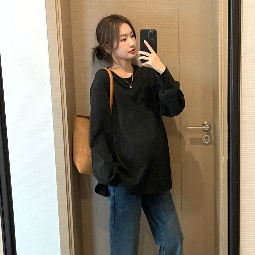 Spring New Maternity Clothes Korean Style Light Panel Fashionable Round Neck T-Shirt Loose Large Size Stylish Age-reducing Base Clothes Trendy Mom