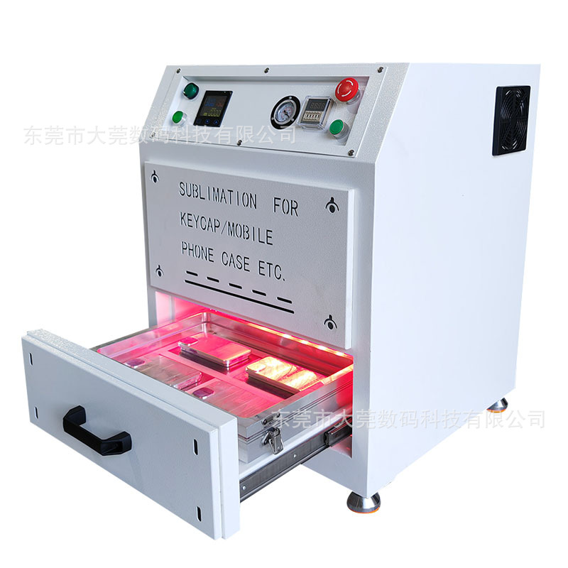 Using 7 heating tubes to heat PBT five-sided printing key cap film mobile phone shell thermal sublimation vacuum transfer machine