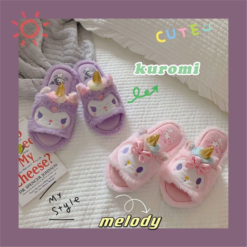 Милые домашние тапочки с открытым носком, мультяшные, плюшевые, для весны и лета