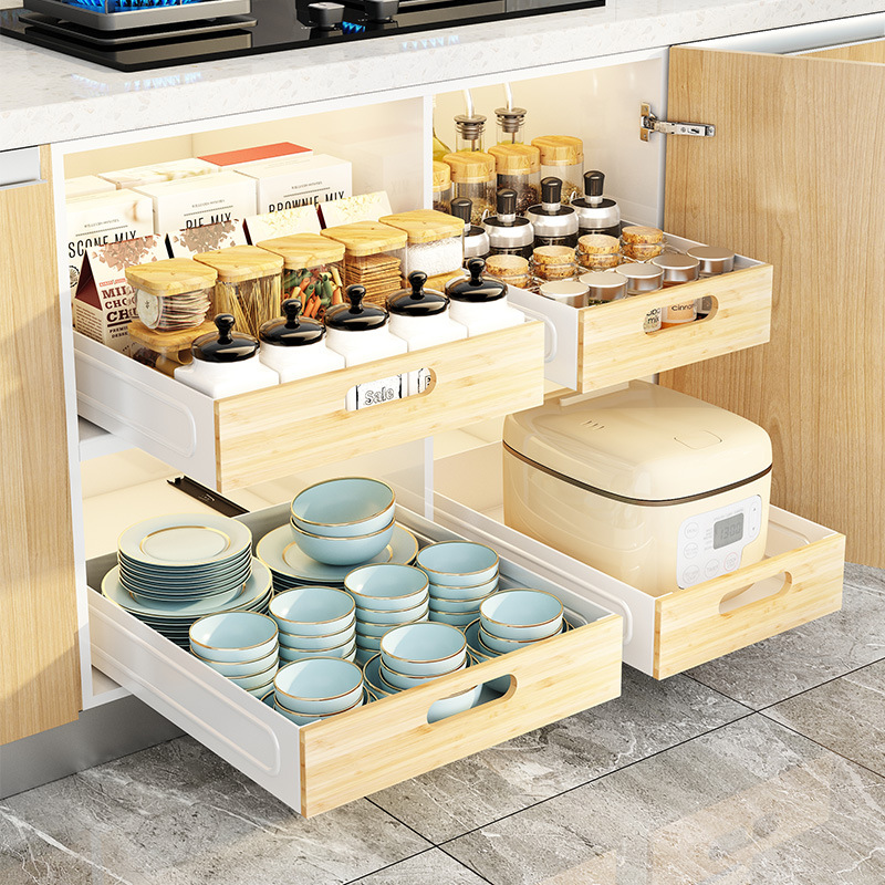 Drawer Basket Kitchen Cabinet Built-in Dishes and Tableware Seasoning Storage Rack Cookware Dishes and Dishes Storage Basket