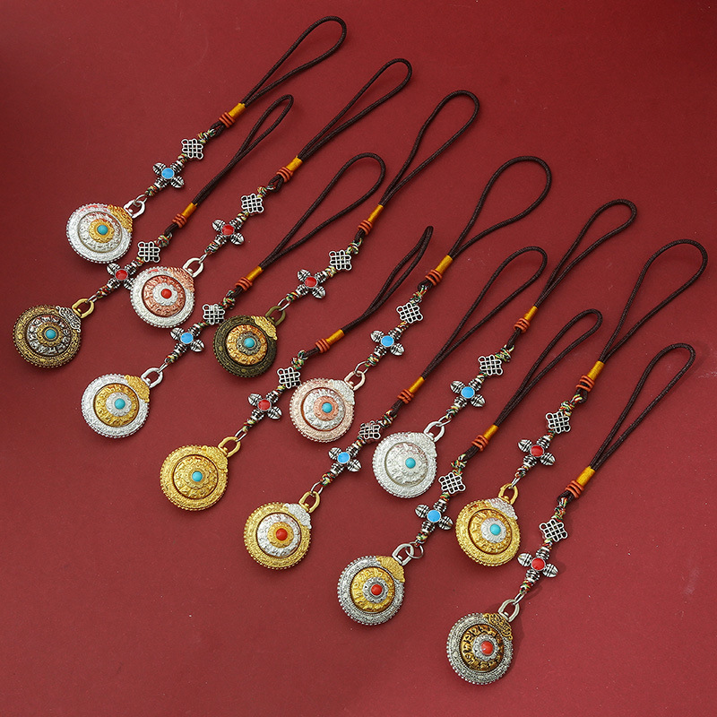 Фабрика Прямые Поставки Тибетский Стиль Двенадцать Зодиаков Двусторонняя Вращающаяся Подвеска Девять Дворцов Багуа Древний Сожженный Синий Этнический Стиль Ювелирные Изделия