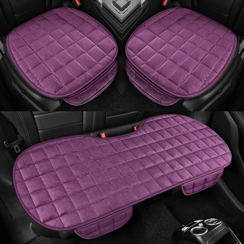 Car seat cushion winter plush non-slip three-piece set of two-seat rear backless small three-piece plaid plush car seat cushion