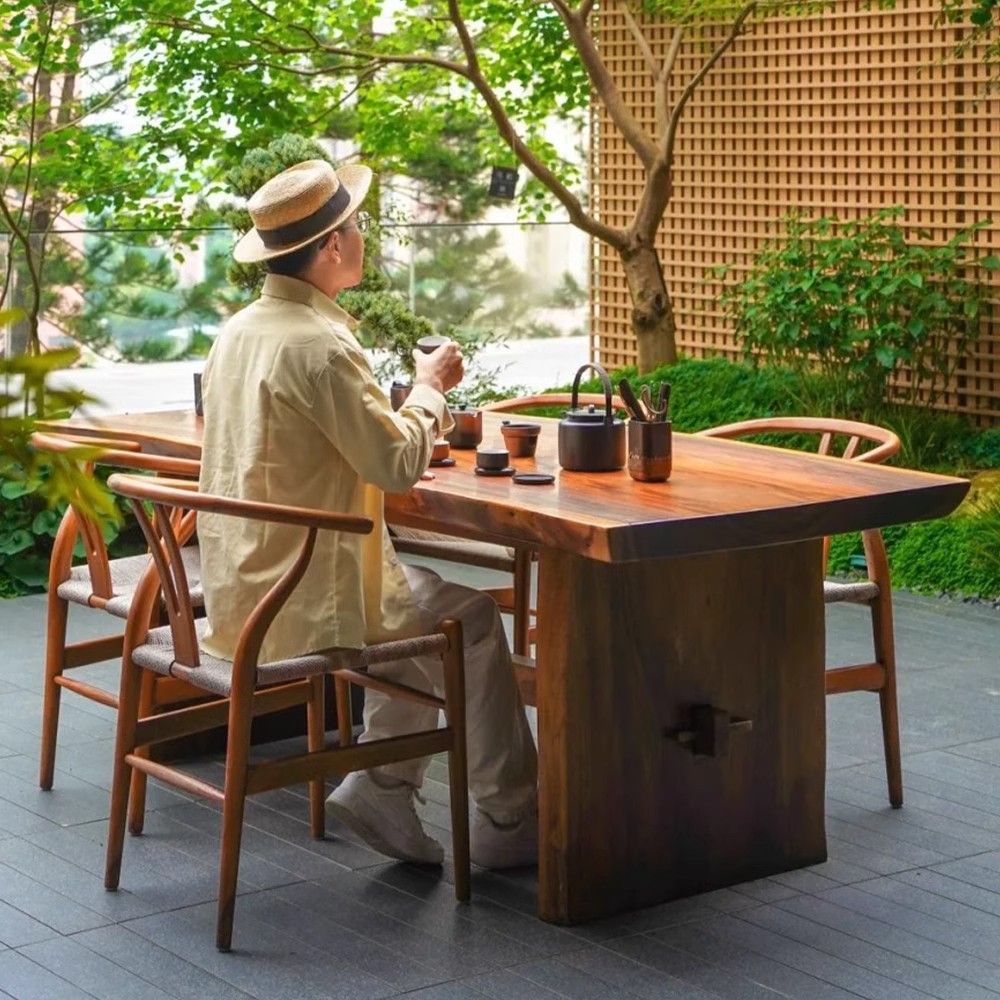 Original Solid Wood Y Dining Chair Leisure Balcony Armrest Small Household Chinese Style Rope Rattan Weaving Tea Drinking Low Desk Chair