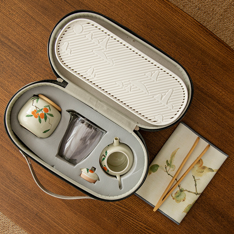 Ceramic Travel Tea Set Set for Customers, Portable Company Business Gifts Printed Lo