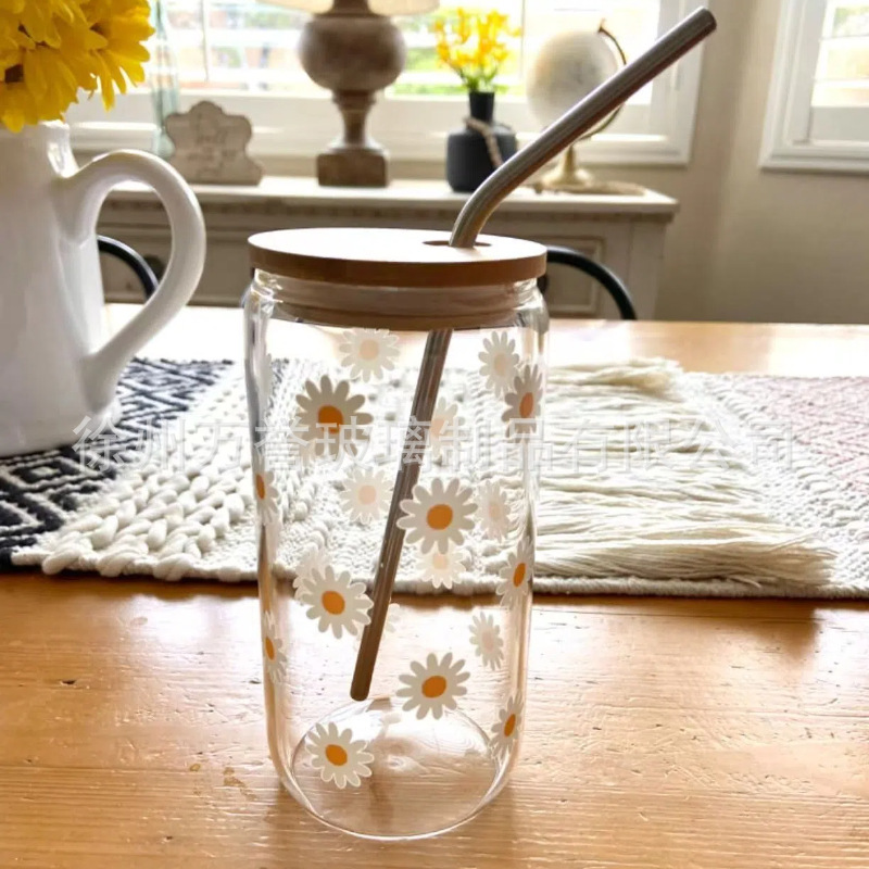 Amazon Coke Cup Bamboo Lid Straw Glass Cyber Red Glass Water Cup temu Cross Border 16oz Beer Coffee Cup