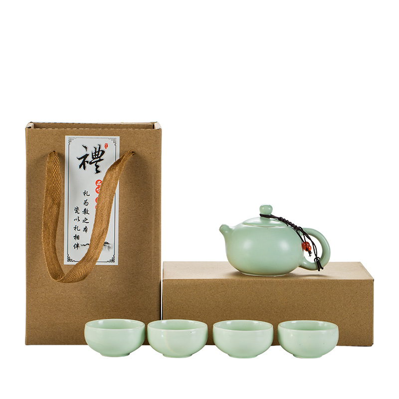 Ceramic Dingyao Tea Set Kung Fu Teapot Teacup One Pot Two Cups Four Cups XiShi Pot Printed logo Home Small