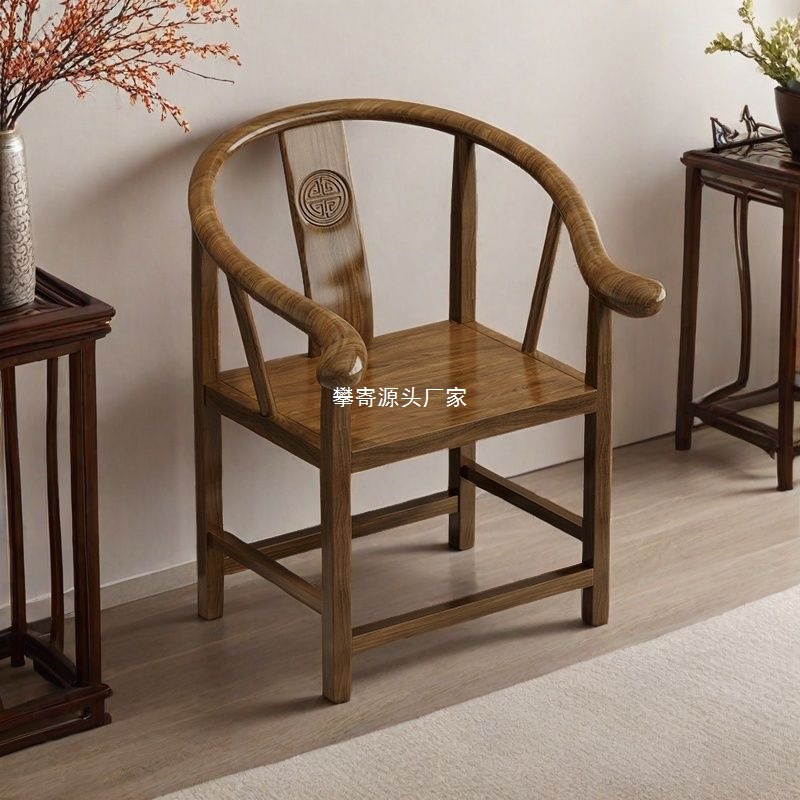 Solid Wood Armchair Tea Chair Vintage Backrest Chair Armchair Rubber Wood Leisure Home Office Master Chair Retro
