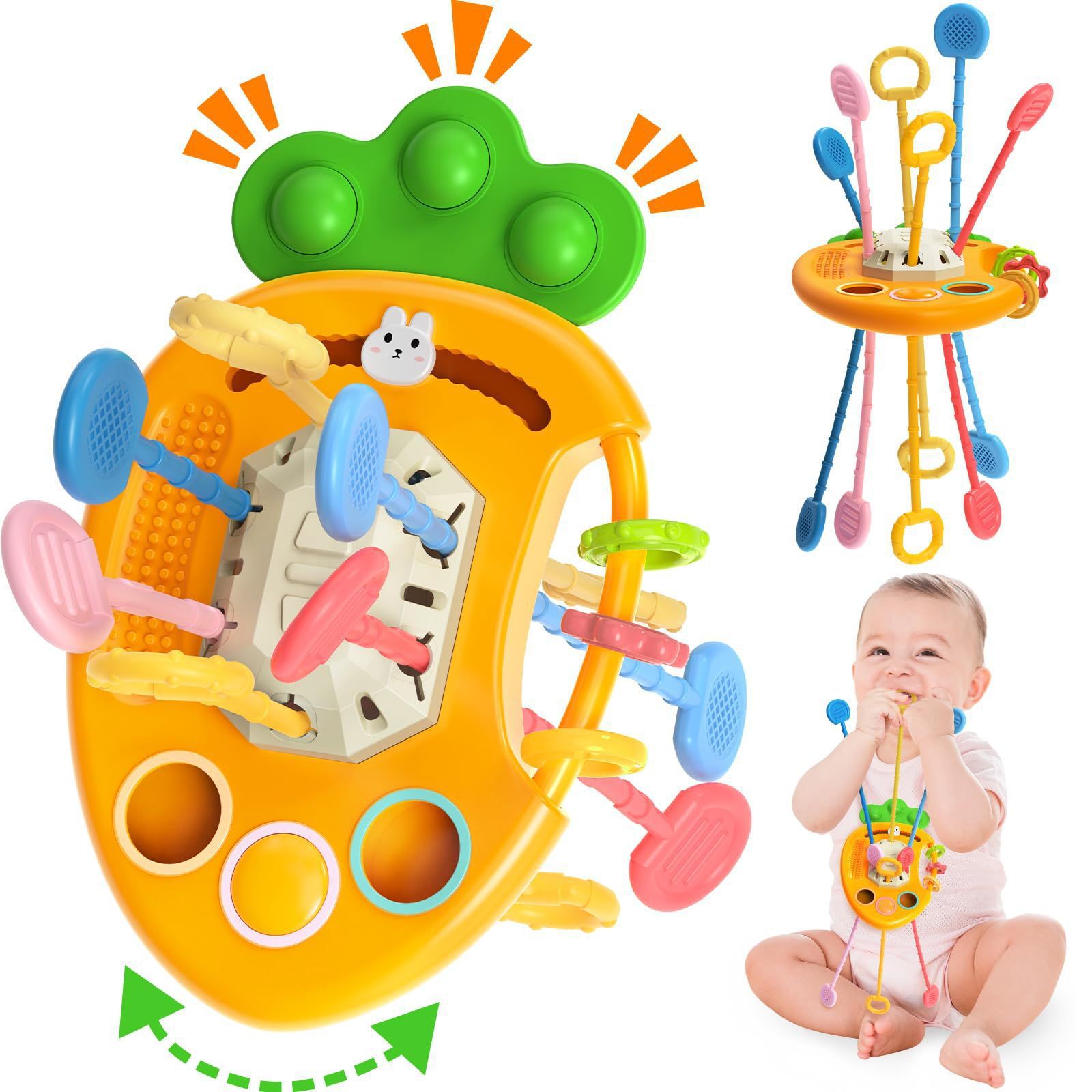 Educational Early Education Pumping Toys for Babies to Grasp and Exercise 0-3 Years Old Teether Finger Radish Puller