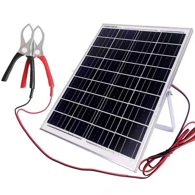 18V Solar Panel Charges 12V Battery with 3m Clip Wires for Solar Charging and Energy Storage