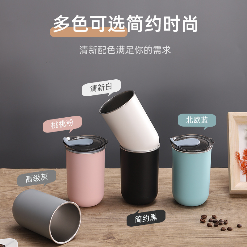 New Internet Celebrity Coffee Cup with Lid, Steel and Outer Plastic Mini Small Capacity Straw Cup, Household Simple Mouthwash Storage Cup