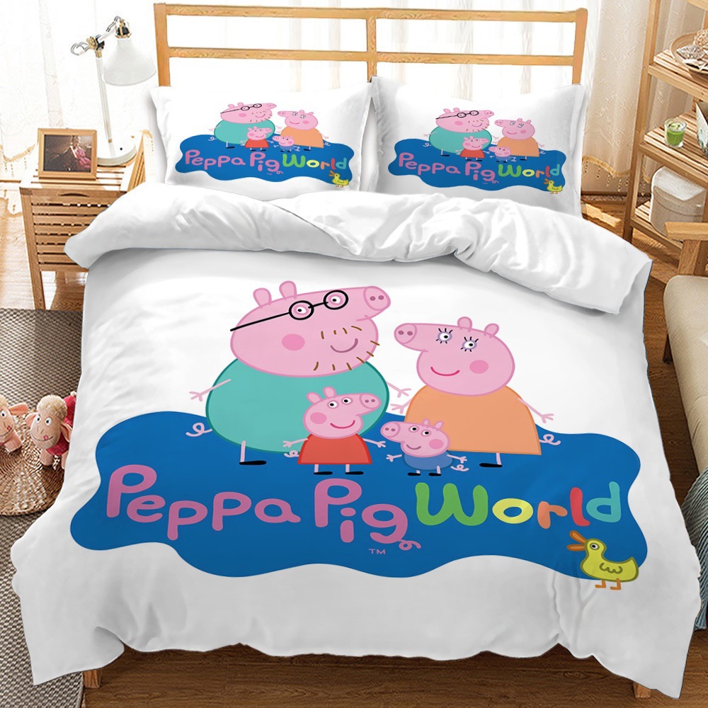 Cross-Border Home Textiles Customized with Pictures of Peppa Pig Three-Piece Set Digitally Printed and Shipped on Behalf of
