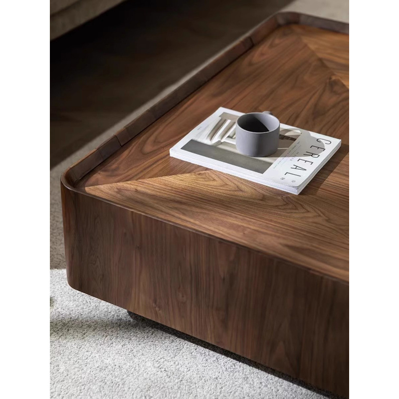 Italian Minimalist Small Apartment Wabi-Sabi Style Light Luxury Modern Living Room Walnut Color Square Internet Celebrity Storage Solid Wood Coffee Table