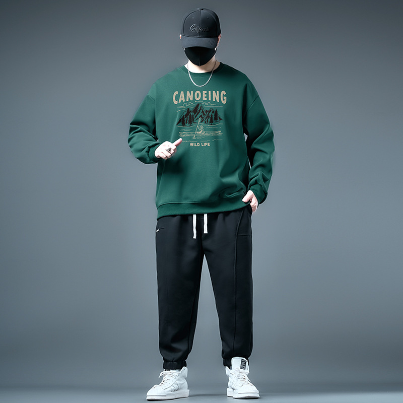 74053-rowing forest G619-Black-854 bathroom-Black-pure-720 pants set extra large trendy casual