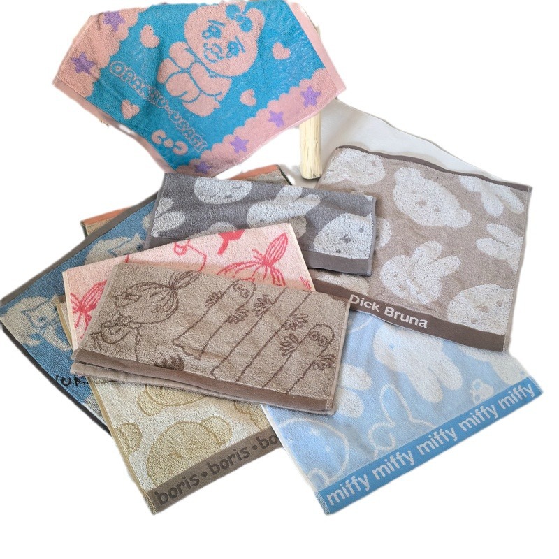 Export single cotton cotton yarn-dyed jacquard double-sided terry Miffy series large square towel hand wash absorbent towel