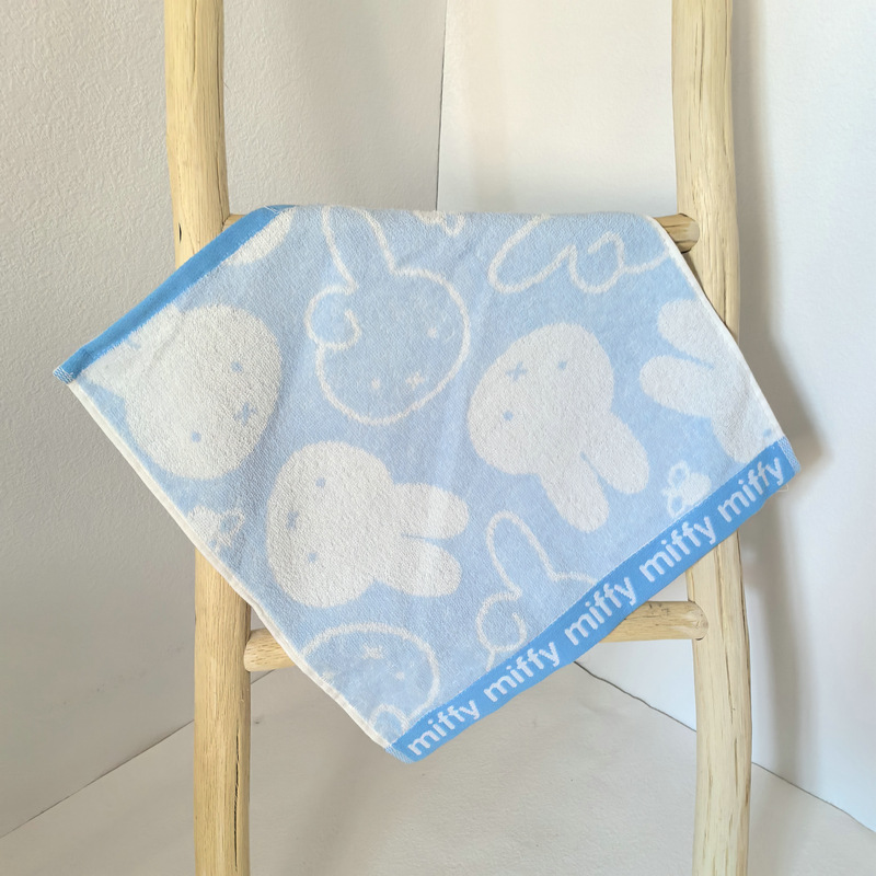 Export single cotton cotton yarn-dyed jacquard double-sided terry Miffy series large square towel hand wash absorbent towel
