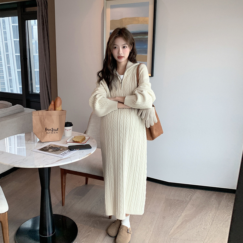 Новая одежда для беременных осень и зима корейский стиль длинный свитер юбка с половинной молнией