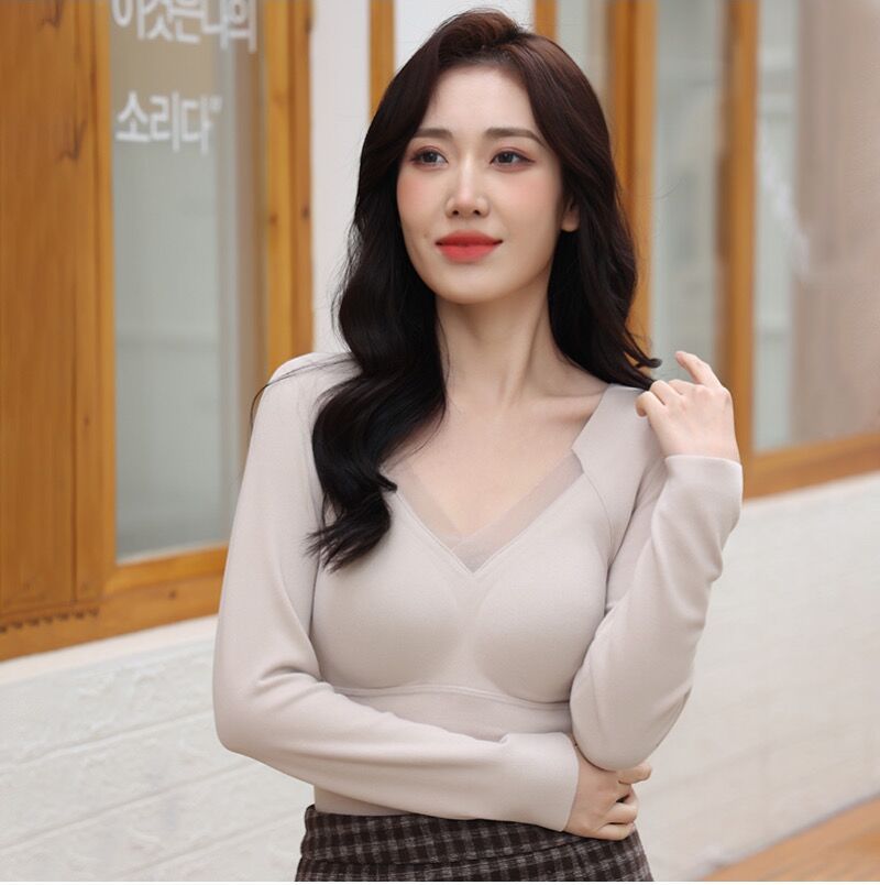 8805 Graphene Long-sleeved Thermal Underwear Women's Long-sleeved Base Shirt One-piece Bra-free Hot Thermal Top