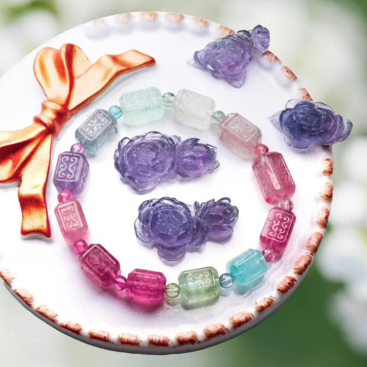 Natural Brazil Candy Tourmaline Bracelet Couple Bracelet Pi Xiu Carving Transfer Emperor Color Macaron Original Design