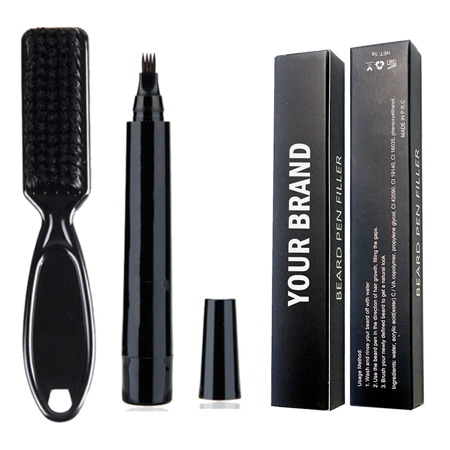 Beard Pen with Four-Pronged Tip, No Logo, New Cross-Border Waterproof and Sweat-Proof Beauty Makeup, Foreign Trade Wholesale Men's Beard Filler Pen