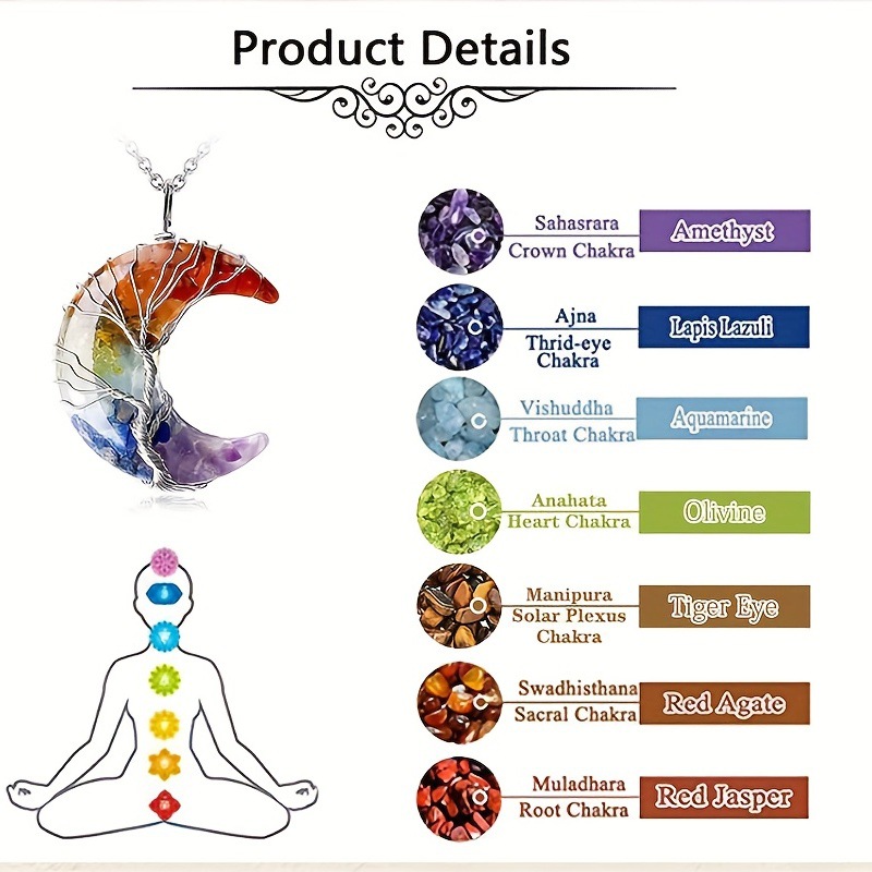 Подвеска Дерево Жизни Луна 7 чакр целебный кристалл ожерелье Дерево Жизни