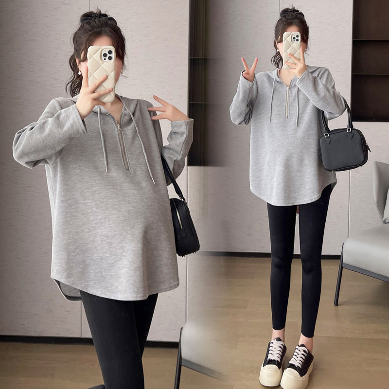 2024 Spring and Autumn Maternity New Fashion Korean Casual Sweet Loose Hooded T-shirt Trendy Mom Age-reducing Top