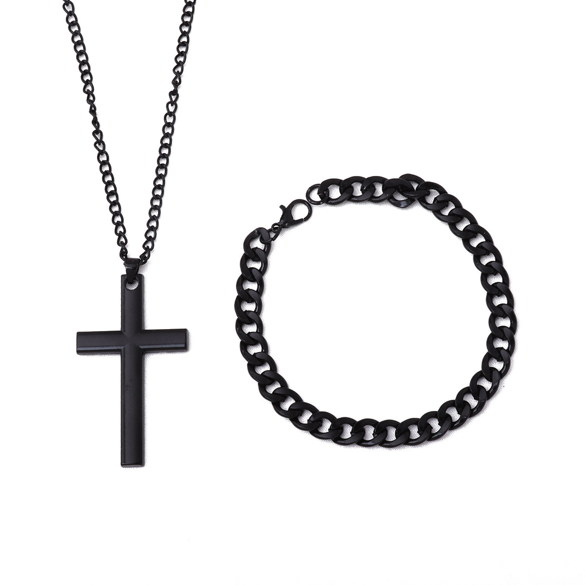 Europe and the United States cross-border hot cross necklace men and women all-match hip hop couple pendant bracelet jewelry suit factory wholesale