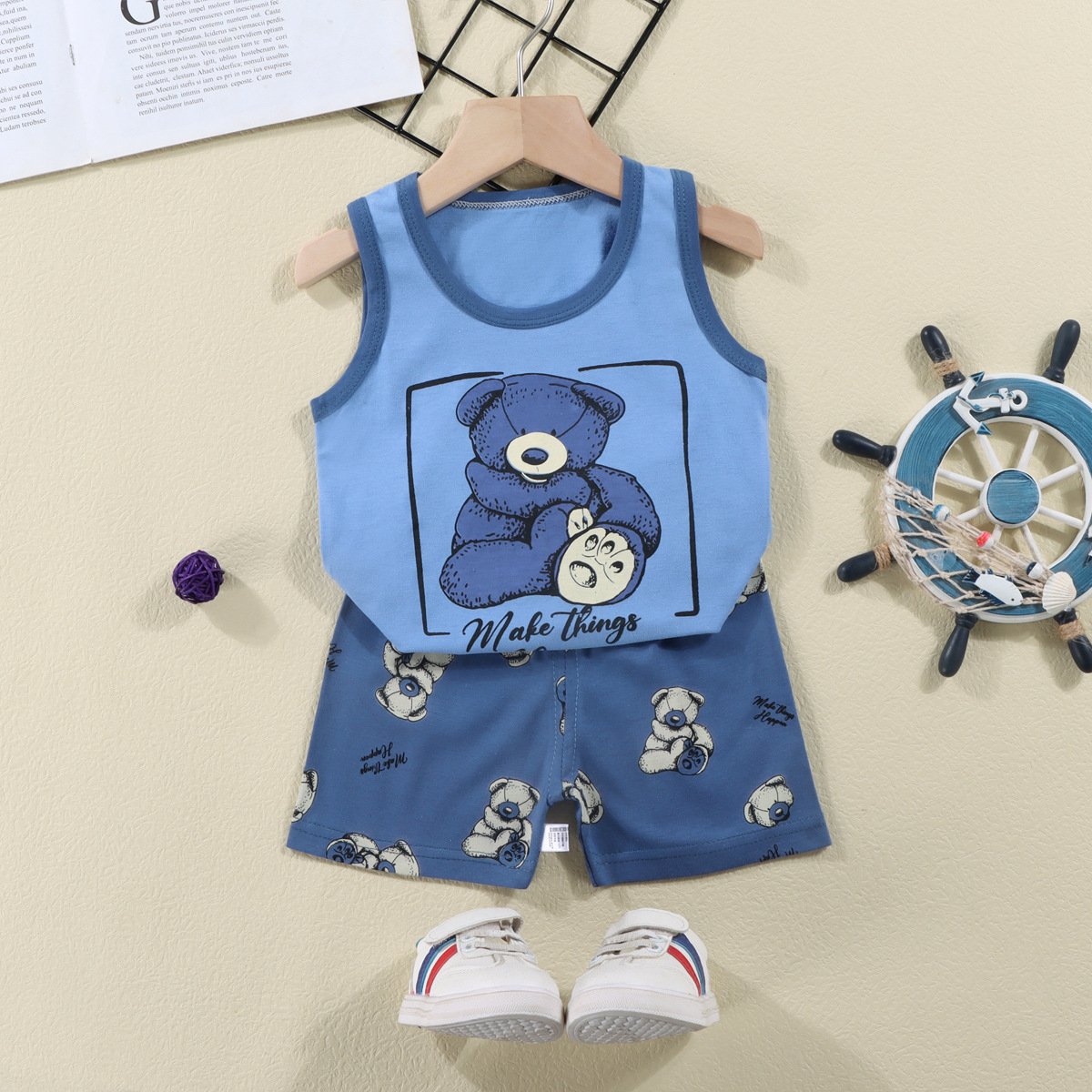 Children's Vest Suit Summer Pure Cotton New Girls Shorts Clothes Baby Korean Style Boys Sleeveless Suit Kidsren's Clothing