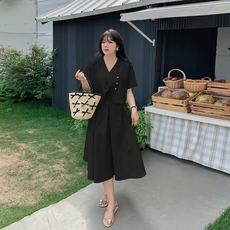 2352 Xuanchen Micro Chubby Large Size New Style National Style Improved Cheongsam Set Summer Chubby Girl Elegant Gentle Style Two-piece Set