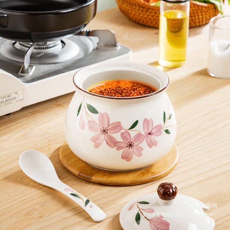 Household Lard Jar, High Temperature Resistant Oil Spicy Jar, Large Kitchen Meat Oil Jar, Chili Oil Ceramic Jar, Sugar and Salt Jar