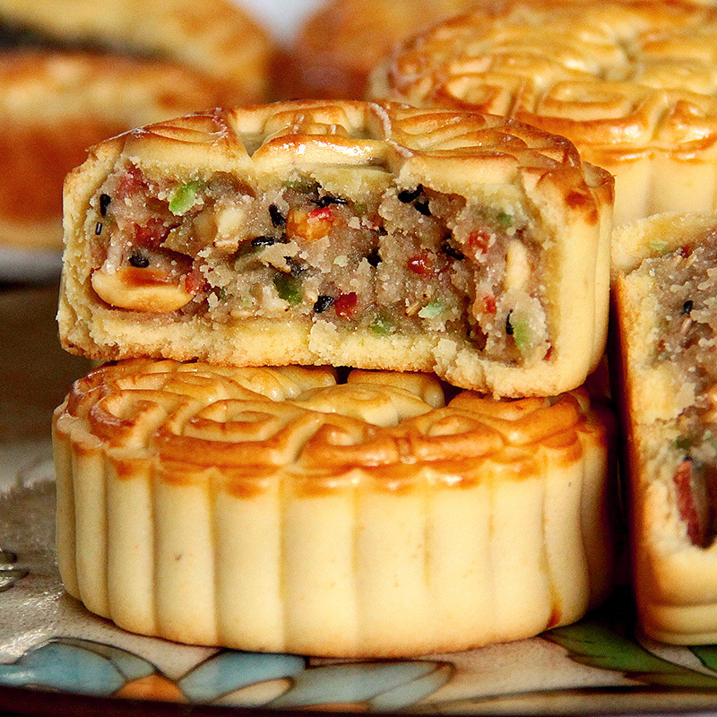 Mid-Autumn Mooncakes Wholesale Black Sesame Traditional Old-Fashioned Pastries Egg Yolk Flavor Five-Nut Flavor Mooncakes Mid-Autumn Festival Gift Snacks