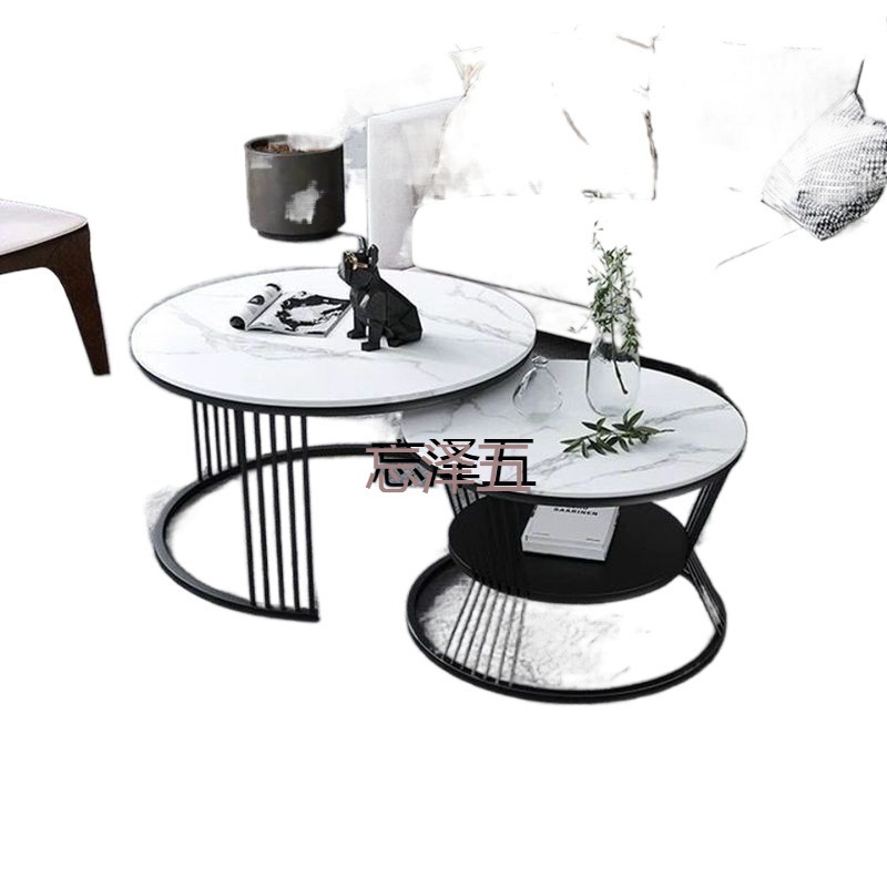 PCGS Light Luxury Rock Plate Round Coffee Table Combination Modern Simple Small Apartment Internet Celebrity Marble Small Coffee Table Living Room