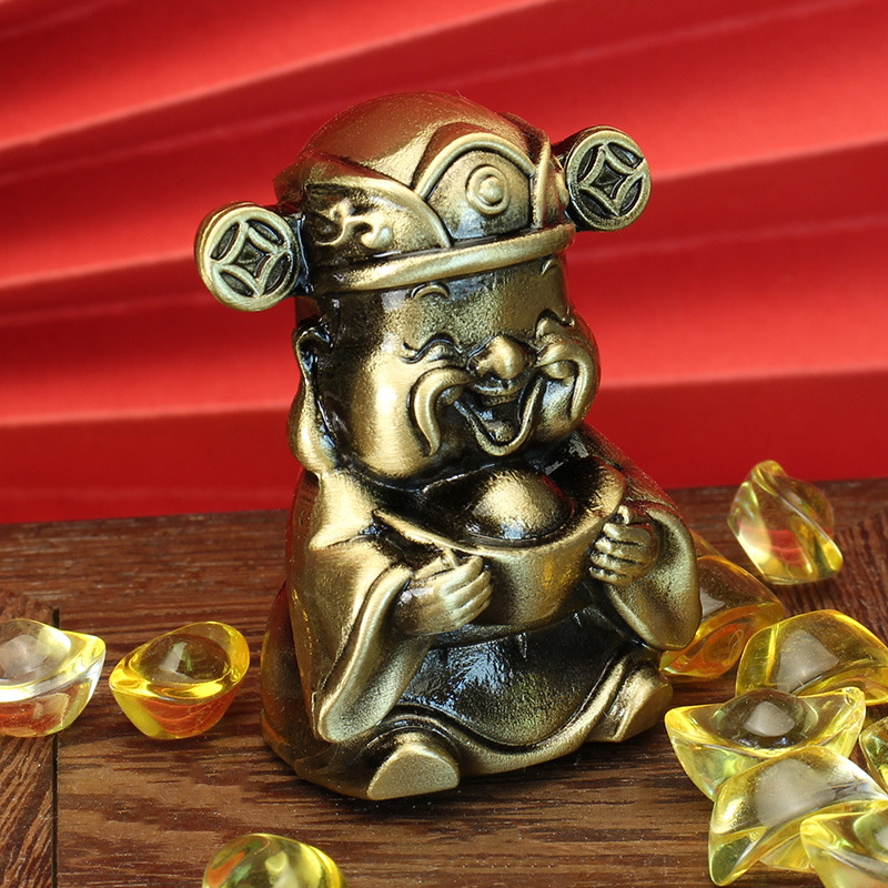 Tang Tengquan Brass Casting God of Wealth Yuan Bao to Send Money Car Desktop Decoration Creative Small Gift Brushed Glaze
