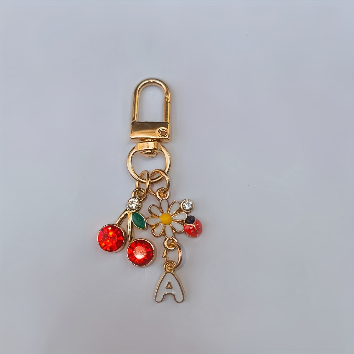 1Pc Ashion Cute Floral Cherry Letter Keychain - A-Z Letter Jewelry, Red Cherry, Flash