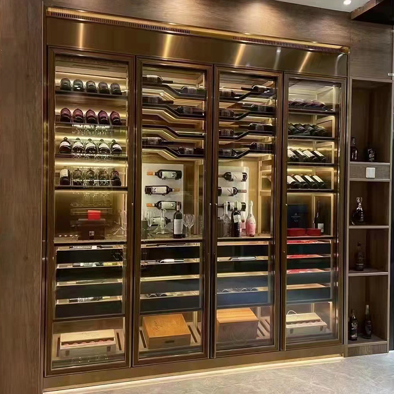 Four Seasons Constant Temperature and Humidity Stainless Steel Wine Cabinet Embedded Wine Cellar Display Cabinet Light Luxury Wall Floor Metal Red Wine Cabinet