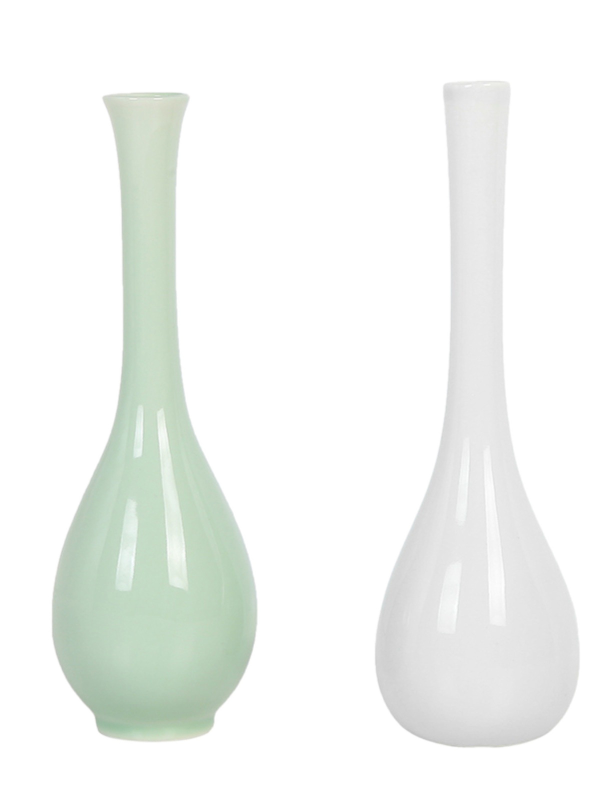 White Porcelain Jade Net Bottle Flower Long-necked Bottle Thin-mouth Desktop Celadon Small Vase Guanyin Bottle Ceramic Ornaments Retro Zen