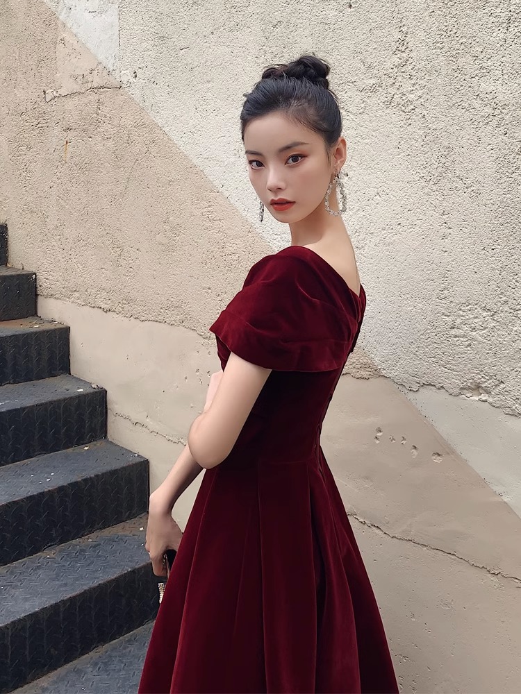 Toast Dress Small Bride Wine Red Large Size Pregnant Women's Belly Covering Wedding Engagement Dress Evening Dress Women's Banquet