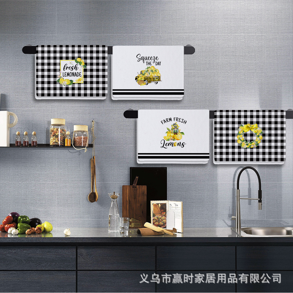 Полотенце из микрофибры вафельного плетения впитывающее быстросохнущее полотенце для лица кросс-бордерное горячее предложение с лимонным принтом домашнее кухонное полотенце