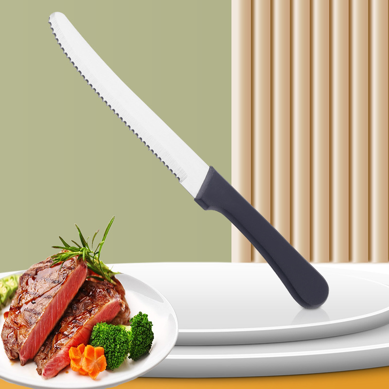 Нож для стейка из нержавеющей стали с пластиковой ручкой, утолщенный зазубренный нож для стейка, столовые приборы