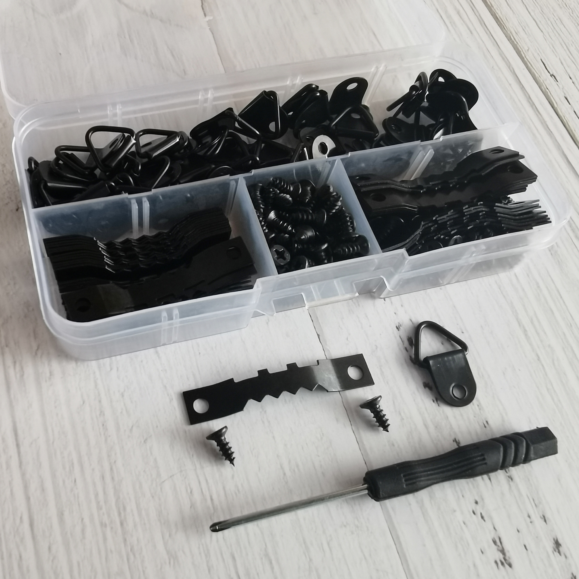 251 черные зубчатые крючки треугольное подвесное кольцо набор металлических аксессуаров для рамок в коробке
