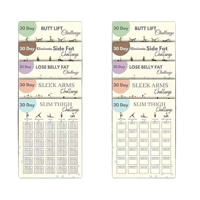 10 Pieces of 30-Day Home Exercise Challenge Yoga Poster Set Wall Exercise Challenge Schedule Check-In Record